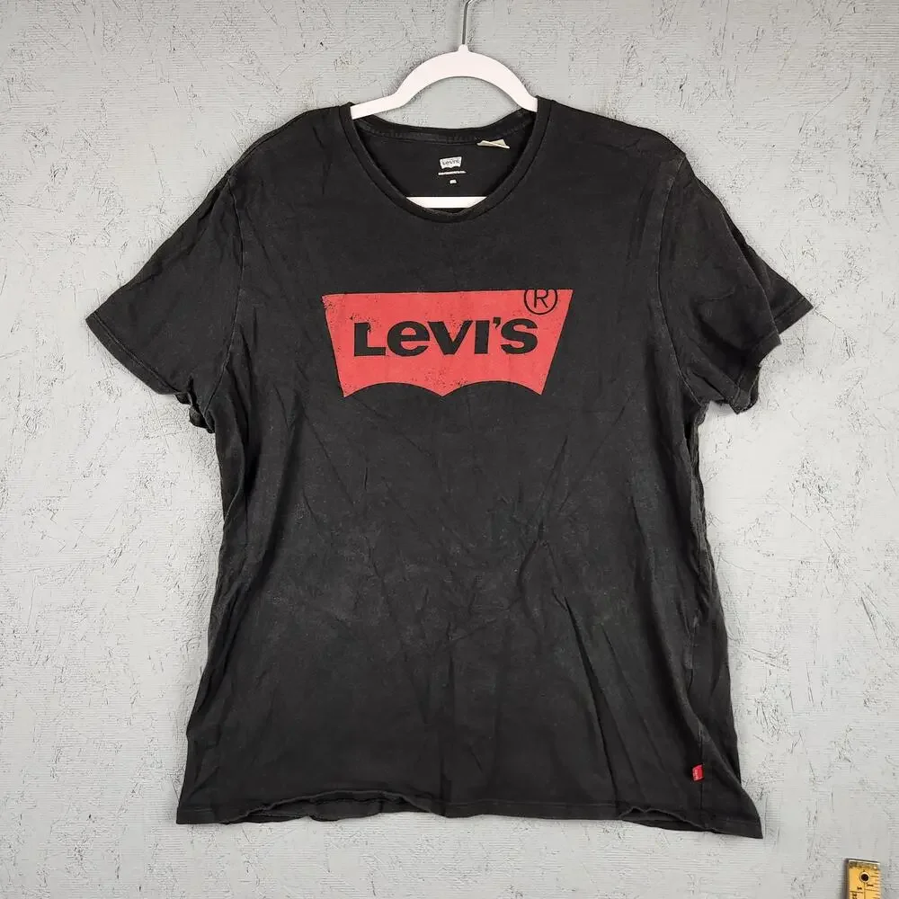 Levis Shirt Mens 2XL Black Red Batwing Logo Graphic Western Cowboy Rodeo Casual